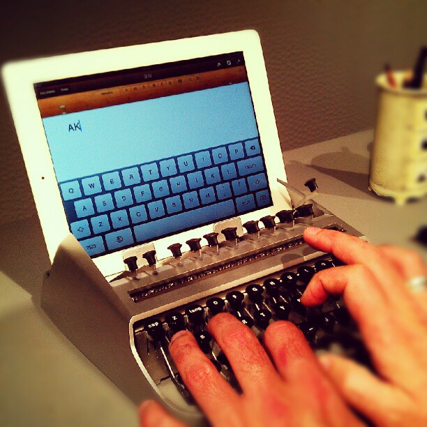 An iPad with a classic typewriter-style keyboard