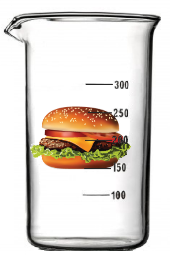 A image of a hamburger inside a beaker