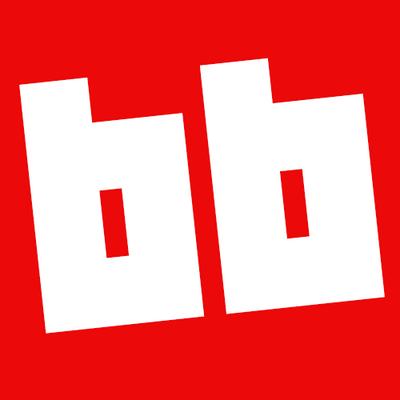 Logo for Boing Boing Blog. The letters “bb,” in lowercase white font, at a jaunty angle, against a bright candy red background.