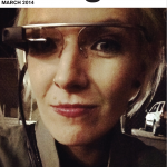 Cover of Emerge 2014 Ethics Report. A blond woman in VR glasses smirking at the camera. Under her face is the title - The Future of Me.