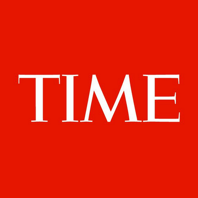 Logo for Time Magazine: white serif font, in all caps, against a red background.
