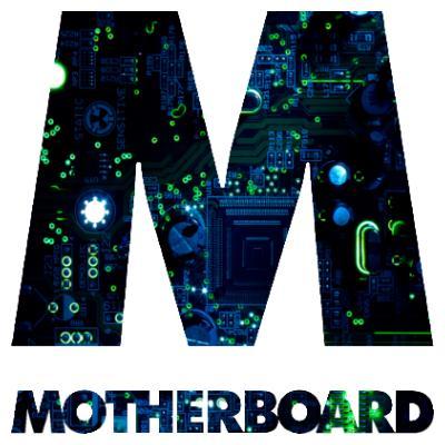 Vice Motherboard logo. This logo is the capital letter M with the background filled in with various circuits and computer components, with the colors including black, dark blues, and neon green. The word “MOTHERBOARD” also is printed in similar fashion in smaller text below the letter M.