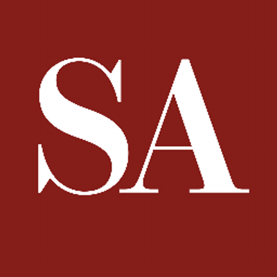 Logo for Scientific American magazine: the letters S and A, in uppercase serif font, against a dark red background.