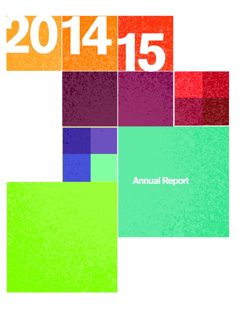 2014, 2015 Annual report, Colorful squares arranged around the page in a grid pattern