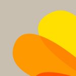 An abstract illustration featuring rounded figures in shades of yellow, orange, and red, set against a gray background.